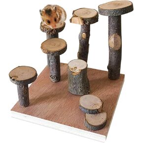 Hamster Climbing Wooden Stand Platform, Pet Cage Playground Natural Wood Bridge ramp Toys for Dwarf Hamsters, Syrians Hamster, Gerbil, Mouse, Rat