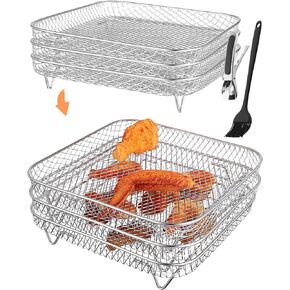 Three Stackable Dehydrator Racks for Ninja, Instant Pot Vortex, COSORI, CHEFMAN, Gowise, Ultrean, Gourmia - 304 Stainless Steel Grill Rack Fits 4.2-5.8 QT Air Fryer, Oven Air Fryer Accessories