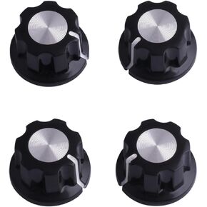 Metallor Guitar Potentiometer Control Knobs Volume Tone Knobs Mini Effect Pedal Knobs 6mm Shaft Black with Silver Cap for Guitar Bass or Effect Pedals and Amps Set of 4Pcs.