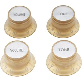 Musiclily Metric Size Plastic Top Hat Style Guitar Knob 2 Volume and 2 Tone Reflector Knobs Set for Les Paul Electric Guitar Replacement, Black