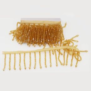 Yalulu 2 Yards Beaded Fringe Trim, 2.1inch Wide Crystal Beads Tassel Lace Ribbon, Tassel Trim Fringe Fabric DIY Craft Sewing Accessory (Blue)