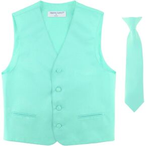 BOY'S Dress Vest & NeckTie Solid AQUA GREEN Color Neck Tie Set