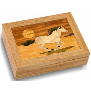 MarqArt Wood Horse Jewelry Box - Hinged Lid Organizer for Rings, Bracelets, Watches - Store Your Precious Valuables In This Spacious Velvet-Lined Holder - (#4119BH 4x5x1.5)