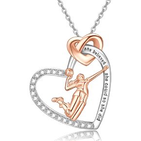 LES OSEWA Volleyball Necklace Gifts for Women Teen Girls Sterling Silver Volleyball Pendant Sports Inspirational Jewelry Motivational Gifts for Team Volleyball Players