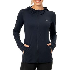 Lightbare Women's UPF 50+ Full Zip Hoodie Jacket Long Sleeve Hooded Sun Shirt with Pockets
