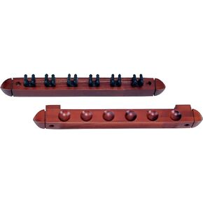 Action Standard 6 Pool Cue Stained Wood Wall Rack with Clips