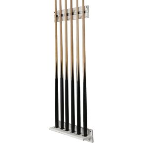 MyGift Vintage Whitewashed Wood Billiards Pool Stick Holder, Wall Mount Pool Cue Rack with Clips, Pool Table Organizer Accessories Set (Cue Rack Only), Holds up to 6 Cues