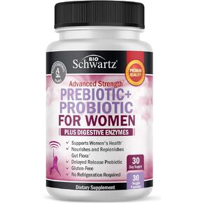 Prebiotics and Probiotics for Women - for Gut, Vaginal and Immune Health Support with Black Cohosh and Red Clover - Whole Food Digestive Enzymes Capsules, Lactobacillus Probiotic Supplement, 30 Count