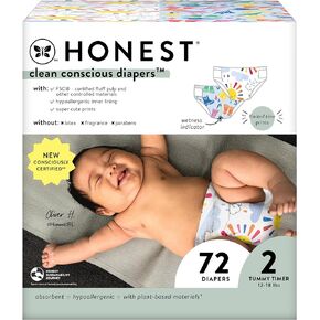 شركة صادقة حفاضات نظيفة واعية | نباتي ومستدام | مطبوعات طبعة محدودة | صندوق النادي، الحجم 2 (12-18 رطلاً)، 72 قطعة in Kuwait