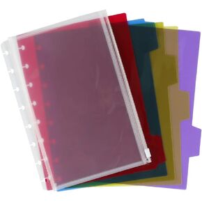 Eagle Plastic Index 5-Tab Dividers, Discbound Tab Dividers, Plus 1 Plastic Zipper Bag, Junior Size, for Discbound Planners or Notebooks