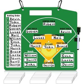 Eolooz Magnetic Baseball Lineup Board for Dugout, Perfect Coach Gift for Baseball or Softball, Double Sided Dry Erase Clipboard Board, Includes 30 Lineup Cards, 2 Fence Hooks and a Marker