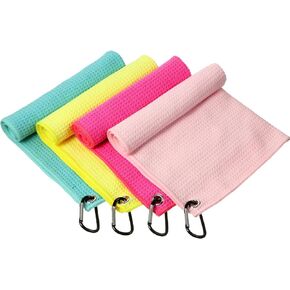 Remagr 4 Pack Golf Towel Microfiber Fabric Golf Bag Towel with Clip Waffle Pattern Golf Accessories for Men Women Golf Ball Club Set, Multiple Colors