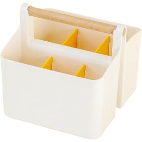 Art Supply Organizers Caddy with Handle, Desk, Dorm Caddy, Shower, Cleaning, Makeup Caddy and Tote (White+Blue, Small)