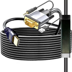 VGA to HDMI Adapter 40FT, with Audio VGA to HDMI Converter VGA to HDMI Cable with Audio, Active Male VGA-HDMI Out Lead Video Adattatore Cord for Computer,Laptop,Projector