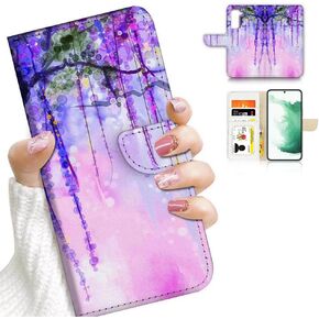لهاتف Samsung S22، وSamsung Galaxy S22 4g/5g، حافظة هاتف بمحفظة قلابة على شكل زهرة فلامنغو اليعسوب AD006 (#24907 نخيل البحر الأرجواني)