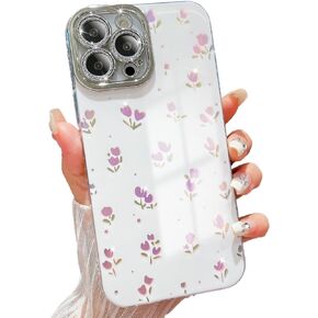حافظة LIFCUSO مصممة لهاتف iPhone 14 Pro Max، حافظة هاتف بتصميم زهور وردية، غطاء صلب مقاوم للصدمات من مادة TPU المرنة اللامعة للنساء والفتيات، حماية كاملة لعدسة الكاميرا (أزهار) in Kuwait