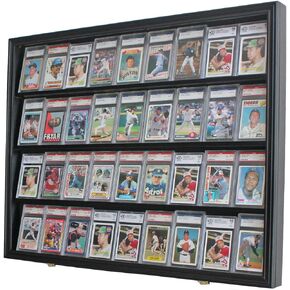 DisplayGifts Pro UV 36 Graded Sports Card Display Case for Football Baseball Basketball Hockey Comic Trading Cards Horizontal (Black Finish)