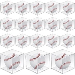 18 Pcs Baseball Display Case Clear UV Ball Holder Square Acrylic Baseball Box Autograph Baseball Cases Storage Baseball Holders for Display Official Size Baseball Standing, 3.15 x 3.15 x 3.15 Inches