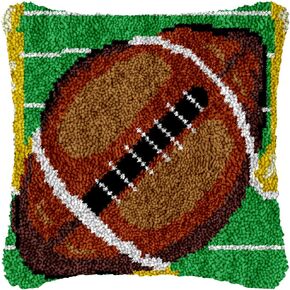Latch Hook Kits Pillow Rugby Sport American Football Crochet Yarn Pre-Printed Cushion DIY Embroidery Needlework Rug Pillowcase Hook and Latch Kit Christmas Sofa Decoration 43x43cm