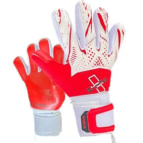 Zhero GK Goalkeeper Gloves Pegasus Red, 4mm German Contact Latex Negative Cut, Soccer Goalie Youth and Adult. Red and White