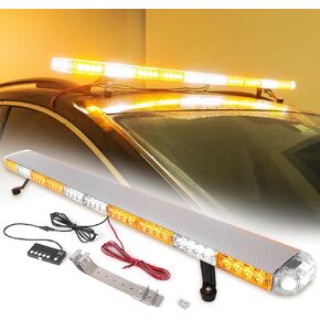 LE-JX Amber/White 50" 86LED Traffic Advisor Rooftop Construction Emergency Warning Strobe Light Bar Low Profile Hazard Safety Hazard Flashing Security High Intensity for Plow Tow Truck Car Vehicle