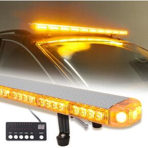 LE-JX Amber/White 50" 86LED Traffic Advisor Rooftop Construction Emergency Warning Strobe Light Bar Low Profile Hazard Safety Hazard Flashing Security High Intensity for Plow Tow Truck Car Vehicle