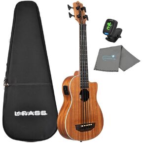 Kala Scout UBass Acoustic Electric Ukulele, Bass Ukulele, Bundle with Lumintrail Tuner and Cleaning Cloth