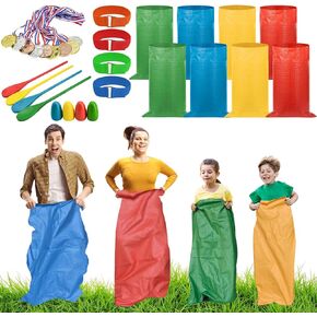 succulentlovers Potato Sack Race Bags - 25 PCS Outdoor Games Sack Race Bags, 3-Legged Race Bands, Egg Spoon Relay Race, Plastic Medals, Carnival Outdoor Lawn Party Games for Kids, Adults & Family