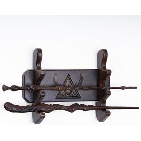 Handicraftviet Wizard Wand Holder Display Handmade Carved Wooden Wand Stand 3 Tiered for Collection Black (3 slot wand stand)
