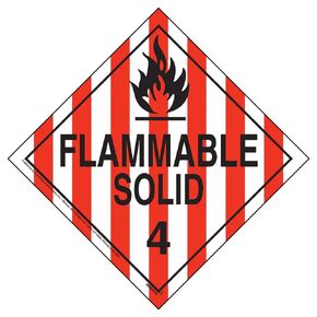 Division 4.1 Flammable Solid Placard, Worded 25-pk. - 10.75" x 10.75" Removable Self Adhesive Vinyl for Temporary Applications - J. J. Keller & Associates - Complies w/DOT Hazmat Placard Requirements