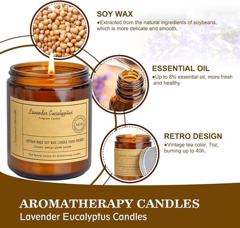 شموع العلاج العطري CIS، شموع الأوكالبتوس الخزامى 7 أونصة، شموع معطرة، شمعة شمع الصويا، تخفيف التوتر والاسترخاء كهدية عيد الأم in Kuwait