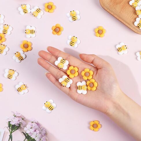 TXIN 50 قطعة زهرة النحل سحر مسطح، الراتنج كبوشن النحل الصغيرة مسطحة الظهر الزينة لطيف زهور الأقحوان الحرف الزينة الخرز DIY بها بنفسك مجوهرات الأظافر إكليل كعكة صياغة الديكورات in Kuwait