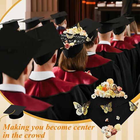 Hanaive 76 Pcs Handmade Graduation Cap Decoration Kit Includes 60 Pcs Assorted Flower Heads 12 Pcs 3D Butterflies(Cute Color) in Saudi Arabia