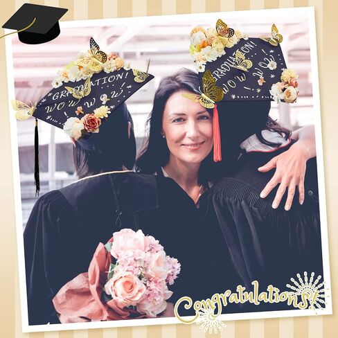 Hanaive 76 Pcs Handmade Graduation Cap Decoration Kit Includes 60 Pcs Assorted Flower Heads 12 Pcs 3D Butterflies(Cute Color) in Saudi Arabia
