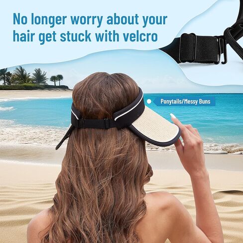 PuTian Sun Visor Hats for Women Wide Brim Ponytail Straw Summer Hat Roll-up Beach Cap UPF50+ UV in Saudi Arabia