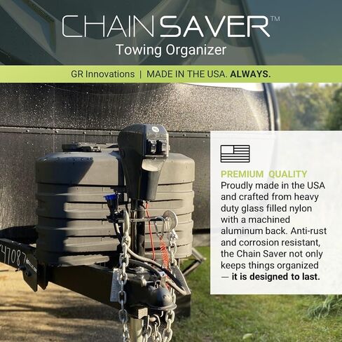 GR Innovations Tongue Jack Trailer Towing Organizer Kit | Nylon Chain Saver with PlugSaver and Tether | Essential RV Accessory | Easy Chain & Harness Storage | Made in USA in Saudi Arabia