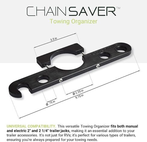 GR Innovations Tongue Jack Trailer Towing Organizer Kit | Nylon Chain Saver with PlugSaver and Tether | Essential RV Accessory | Easy Chain & Harness Storage | Made in USA in Saudi Arabia