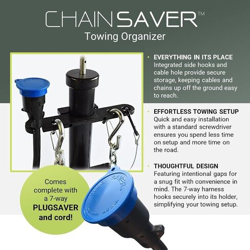 GR Innovations Tongue Jack Trailer Towing Organizer Kit | Nylon Chain Saver with PlugSaver and Tether | Essential RV Accessory | Easy Chain & Harness Storage | Made in USA in Saudi Arabia