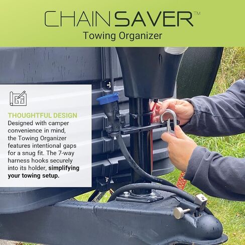 GR Innovations Tongue Jack Trailer Towing Organizer Kit | Nylon Chain Saver with PlugSaver and Tether | Essential RV Accessory | Easy Chain & Harness Storage | Made in USA in Saudi Arabia