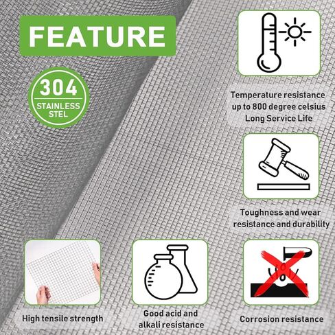 شبكة سلكية منسوجة من الفولاذ المقاوم للصدأ 304، 10 شبكات، 40 بوصة × 10 بوصة (100 × 25 سم) لا تصدأ أبدًا، سهلة القطع وهيكل شبكي قوي للدجاج/النافذة/الحديقة/القوارض in Kuwait