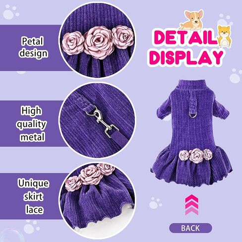 Dog Dress Cute Bowtie Dress Harness Leash Doggie Walk Apparel Skirts Clothes Pet Outfits for Small Dogs Girl Cat Wedding Birthday Holiday Christmas Party (Pink, M) in Saudi Arabia