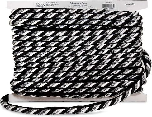 Trims by the Yard Leona 3/8" Twisted Lip Cord Trim, Black/White (5 Yard Cut) in Saudi Arabia