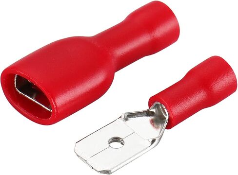 Baomain Male & Female Quick disconnects Vinyl Fully Insulated Spade Wire Connector Electrical Crimp Terminal 22-16 AWG 6.3mm Red Pack of 100 in Saudi Arabia