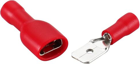 Baomain Male & Female Quick disconnects Vinyl Fully Insulated Spade Wire Connector Electrical Crimp Terminal 22-16 AWG 6.3mm Red Pack of 100 in Saudi Arabia