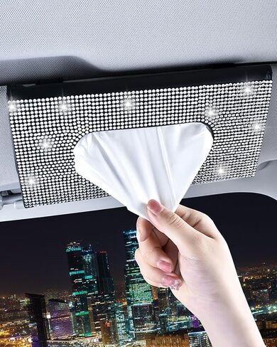 Xuduvay Bling Car Sun Visor Tissue Box Holder,PU Leather with Bling Crystal Rhinestones Tissue Holder,Car Accessories for Women (Black) in Saudi Arabia