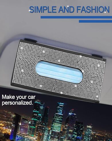 Xuduvay Bling Car Sun Visor Tissue Box Holder,PU Leather with Bling Crystal Rhinestones Tissue Holder,Car Accessories for Women (Black) in Saudi Arabia
