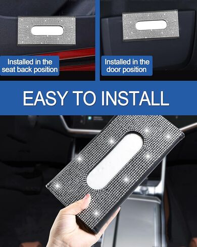Xuduvay Bling Car Sun Visor Tissue Box Holder,PU Leather with Bling Crystal Rhinestones Tissue Holder,Car Accessories for Women (Black) in Saudi Arabia
