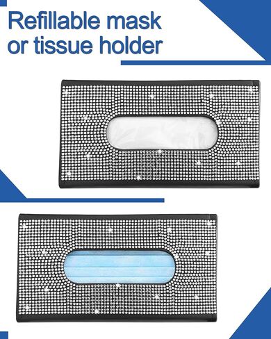 Xuduvay Bling Car Sun Visor Tissue Box Holder,PU Leather with Bling Crystal Rhinestones Tissue Holder,Car Accessories for Women (Black) in Saudi Arabia