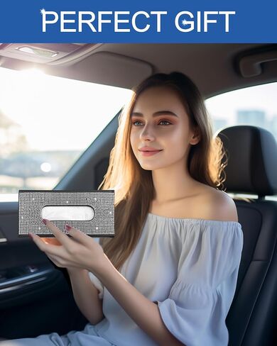 Xuduvay Bling Car Sun Visor Tissue Box Holder,PU Leather with Bling Crystal Rhinestones Tissue Holder,Car Accessories for Women (Black) in Saudi Arabia
