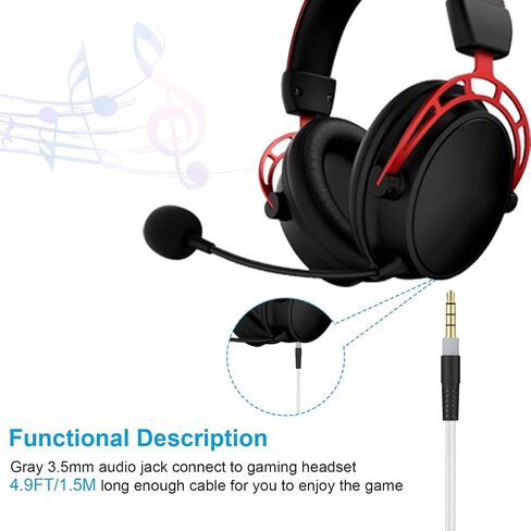 Auhsuxo Cloud Alpha Cable Replacement Audio Aux Cord Compatible with HyperX Cloud Alpha Cloud Mix Cloud Alpha S Logitech G633 G933 Gaming Headsets with Mute & Volume Control (No Mic,White) in Kuwait